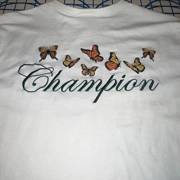 Vtg Champion Reverse Weave Shirt Size Medium Whote Butterfly Embroiderey - Picture 4 of 6